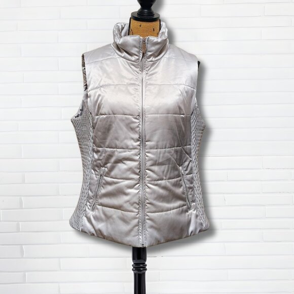 Liz Claiborne Jackets & Blazers - Liz Claiborne Silver Quilted Puffer Vest | Size XL | Lightweight Satin Shine